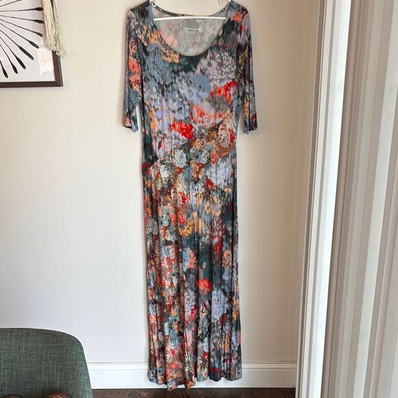 Soft Surroundings Women Nanette Dress short sleeve maxi Red Gray sundress Neck M - Picture 5 of 14